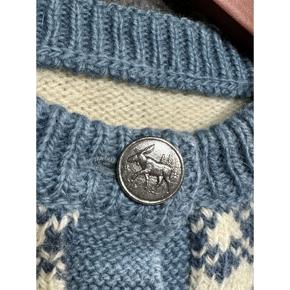 VTG Hand Made Nordic Fair Isle Wool Knit Cardigan Sweater Folk Blue XS Petite - Picture 3 of 9